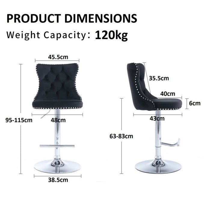 Adjustable Swivel Velvet Bar Stools with Tufted Back and Nailhead Trim, Counter Height, 2 - Pack - Black - Furniture > Bar Stools & Chairs > Table & Bar Stools - Rivercity House & Home Co. (ABN 18 642 972 209) - Affordable Modern Furniture Australia