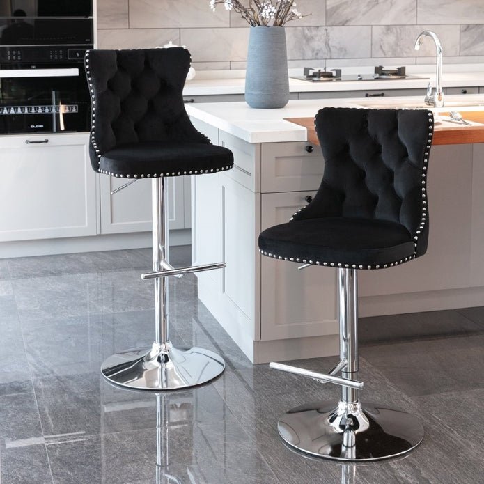 Adjustable Swivel Velvet Bar Stools with Tufted Back and Nailhead Trim, Counter Height, 2 - Pack - Black - Furniture > Bar Stools & Chairs > Table & Bar Stools - Rivercity House & Home Co. (ABN 18 642 972 209) - Affordable Modern Furniture Australia