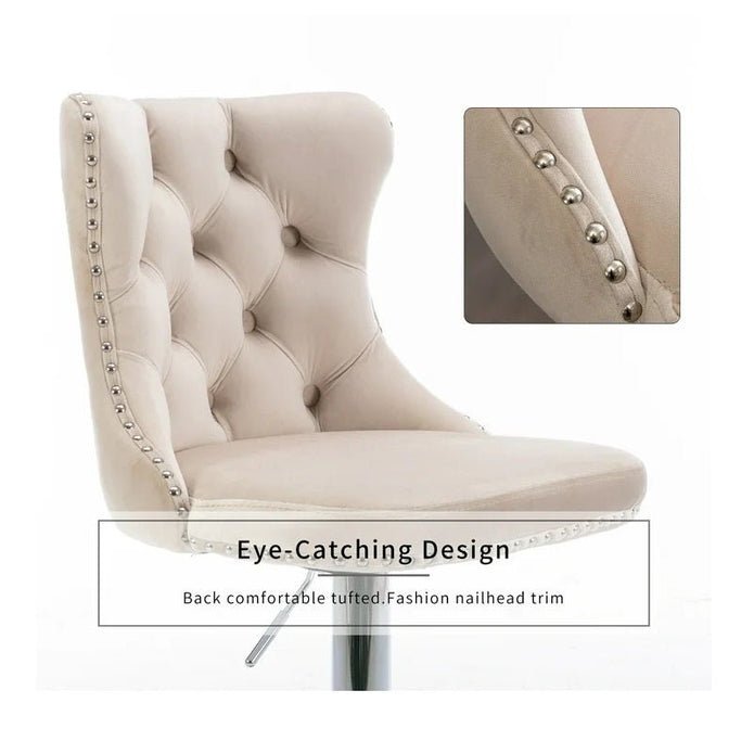 Adjustable Swivel Velvet Bar Stools with Tufted Back and Nailhead Trim, Counter Height, 2 - Pack - Ivory - Furniture > Bar Stools & Chairs > Table & Bar Stools - Rivercity House & Home Co. (ABN 18 642 972 209) - Affordable Modern Furniture Australia