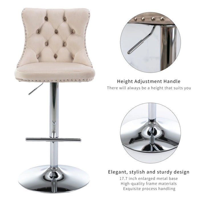 Adjustable Swivel Velvet Bar Stools with Tufted Back and Nailhead Trim, Counter Height, 2 - Pack - Ivory - Furniture > Bar Stools & Chairs > Table & Bar Stools - Rivercity House & Home Co. (ABN 18 642 972 209) - Affordable Modern Furniture Australia