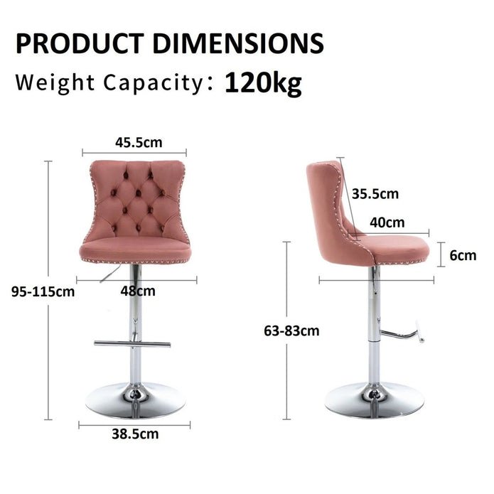 Adjustable Swivel Velvet Bar Stools with Tufted Back and Nailhead Trim, Counter Height, 2 - Pack - Pink - Furniture > Bar Stools & Chairs > Table & Bar Stools - Rivercity House & Home Co. (ABN 18 642 972 209) - Affordable Modern Furniture Australia