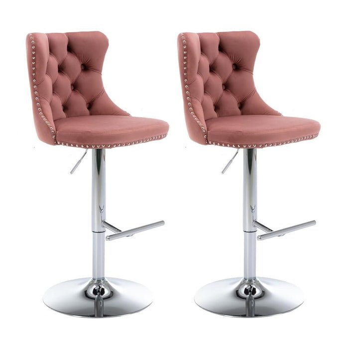 Adjustable Swivel Velvet Bar Stools with Tufted Back and Nailhead Trim, Counter Height, 2 - Pack - Pink - Furniture > Bar Stools & Chairs > Table & Bar Stools - Rivercity House & Home Co. (ABN 18 642 972 209) - Affordable Modern Furniture Australia