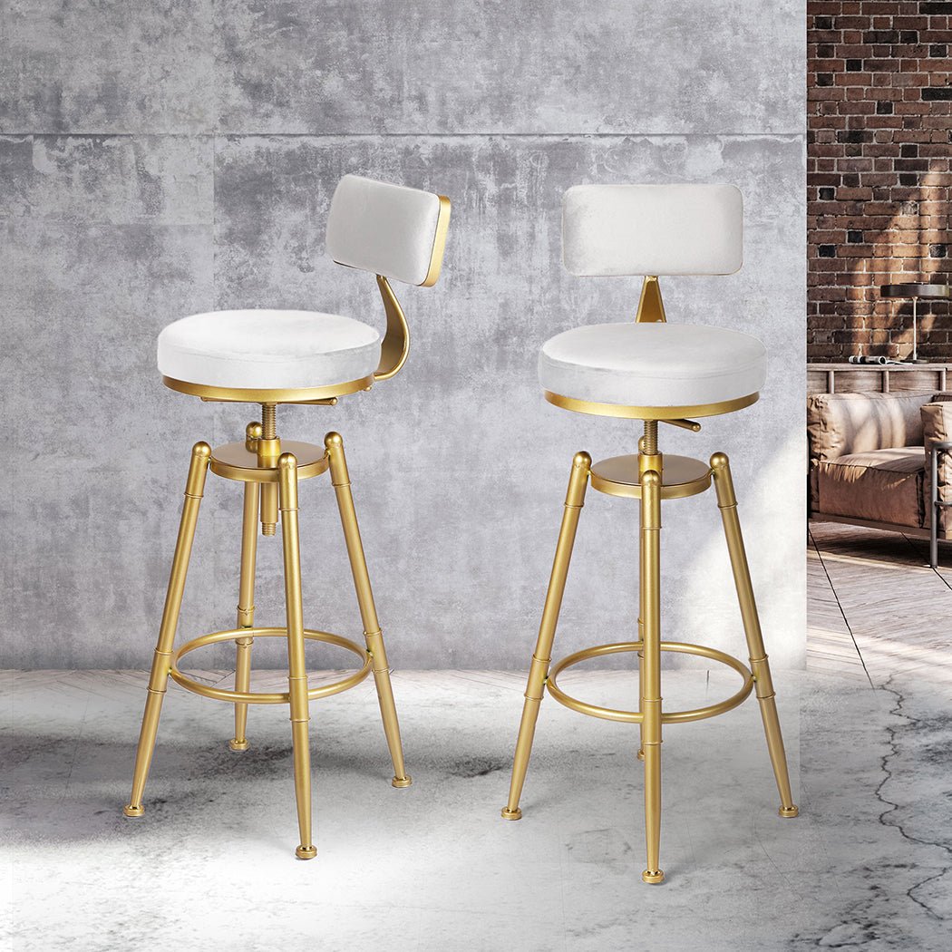 Adjustable Velvet Bar Stool Kitchen Chair with Swivel and Footrest - White - Rivercity House & Home Co. (ABN 18 642 972 209) - Affordable Modern Furniture Australia