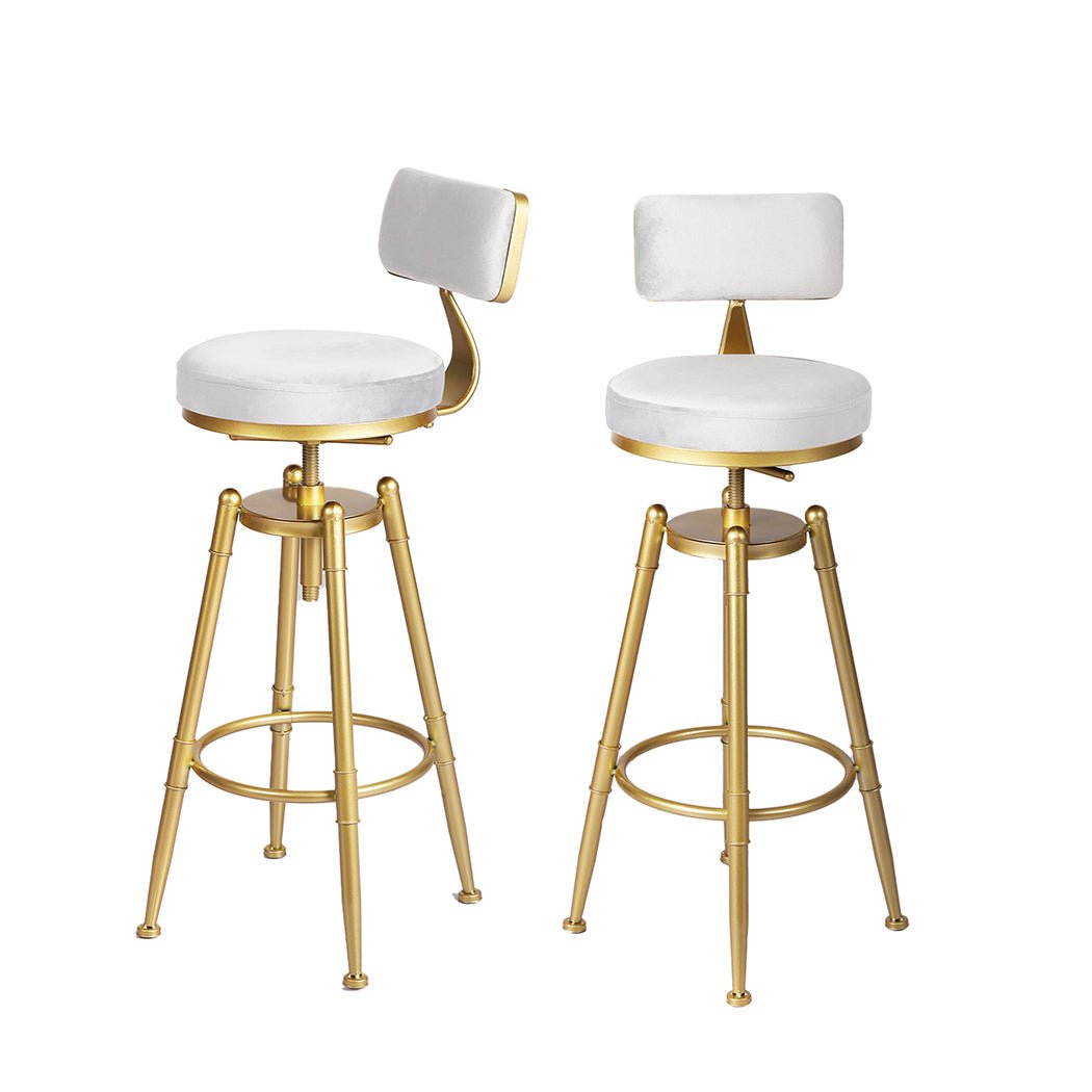 Adjustable Velvet Bar Stool Kitchen Chair with Swivel and Footrest - White - Rivercity House & Home Co. (ABN 18 642 972 209) - Affordable Modern Furniture Australia