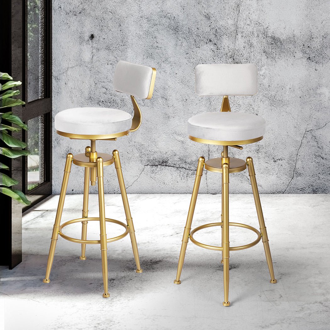 Adjustable Velvet Bar Stool Kitchen Chair with Swivel and Footrest - White - Rivercity House & Home Co. (ABN 18 642 972 209) - Affordable Modern Furniture Australia