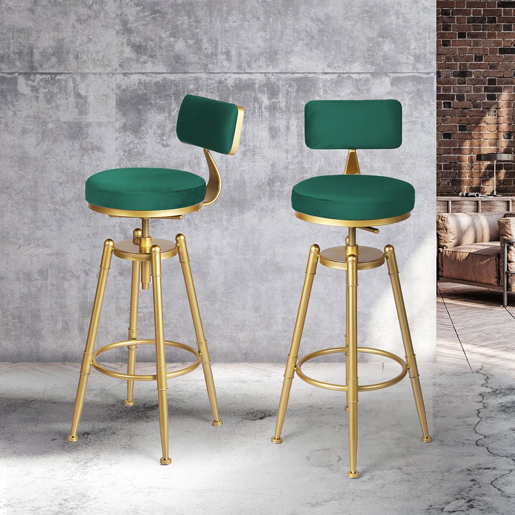 Adjustable Velvet Bar Stool with Swivel and Footrest - Green - Rivercity House & Home Co. (ABN 18 642 972 209) - Affordable Modern Furniture Australia