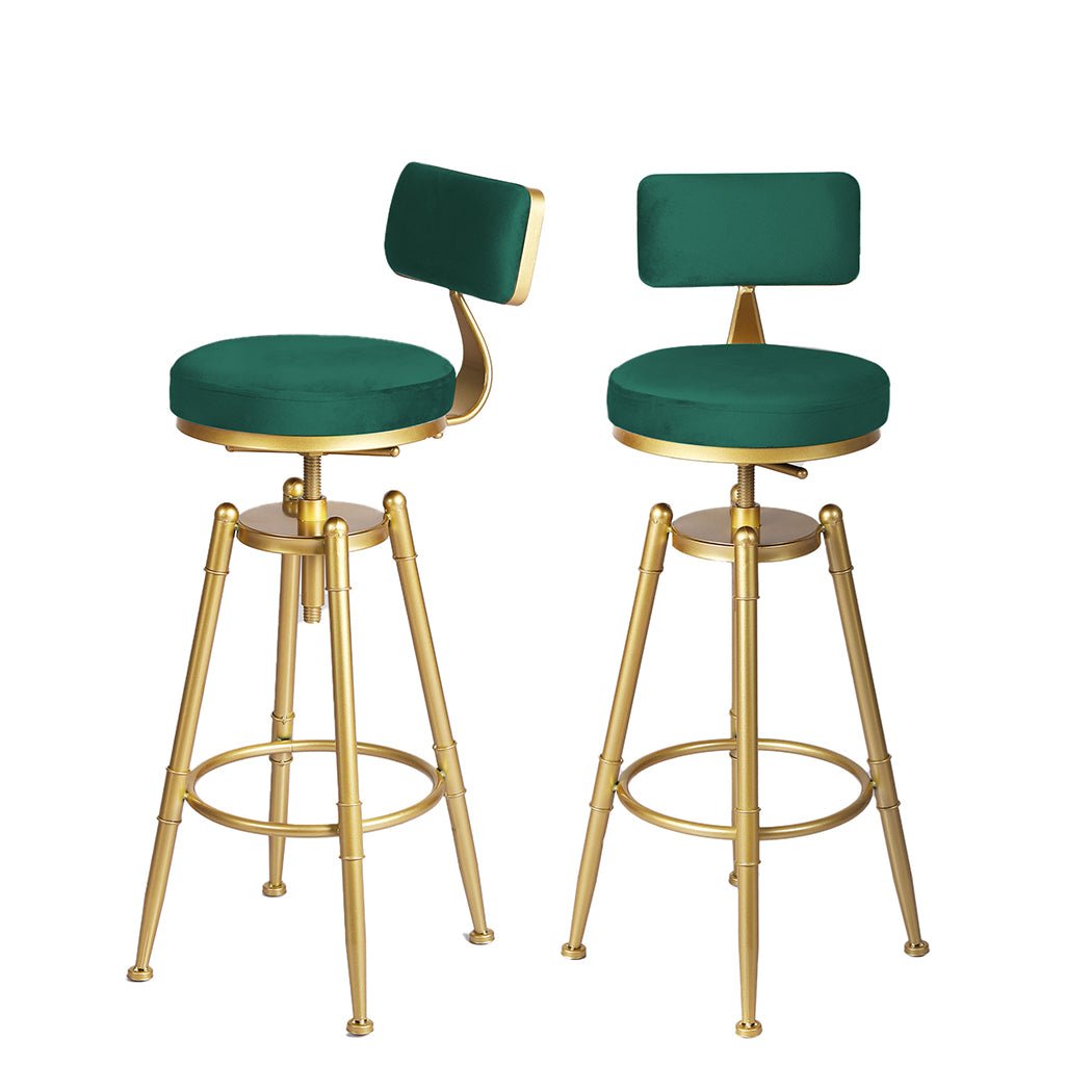 Adjustable Velvet Bar Stool with Swivel and Footrest - Green - Rivercity House & Home Co. (ABN 18 642 972 209) - Affordable Modern Furniture Australia