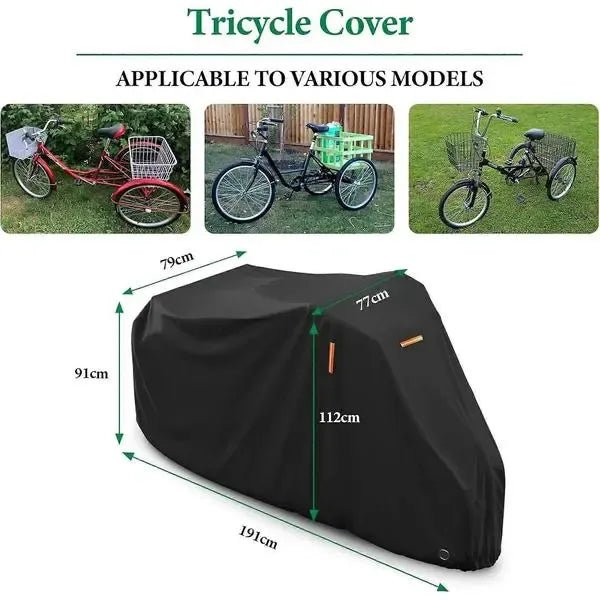 Adult Tricycle Cover 190x76x112 cm Waterproof 420D Oxford with PU Coating and Reflective Strips - Black - Sports & Fitness > Bikes & Accessories > Bicycle Stands & Storage - Rivercity House & Home Co. (ABN 18 642 972 209) - Affordable Modern Furniture Australia
