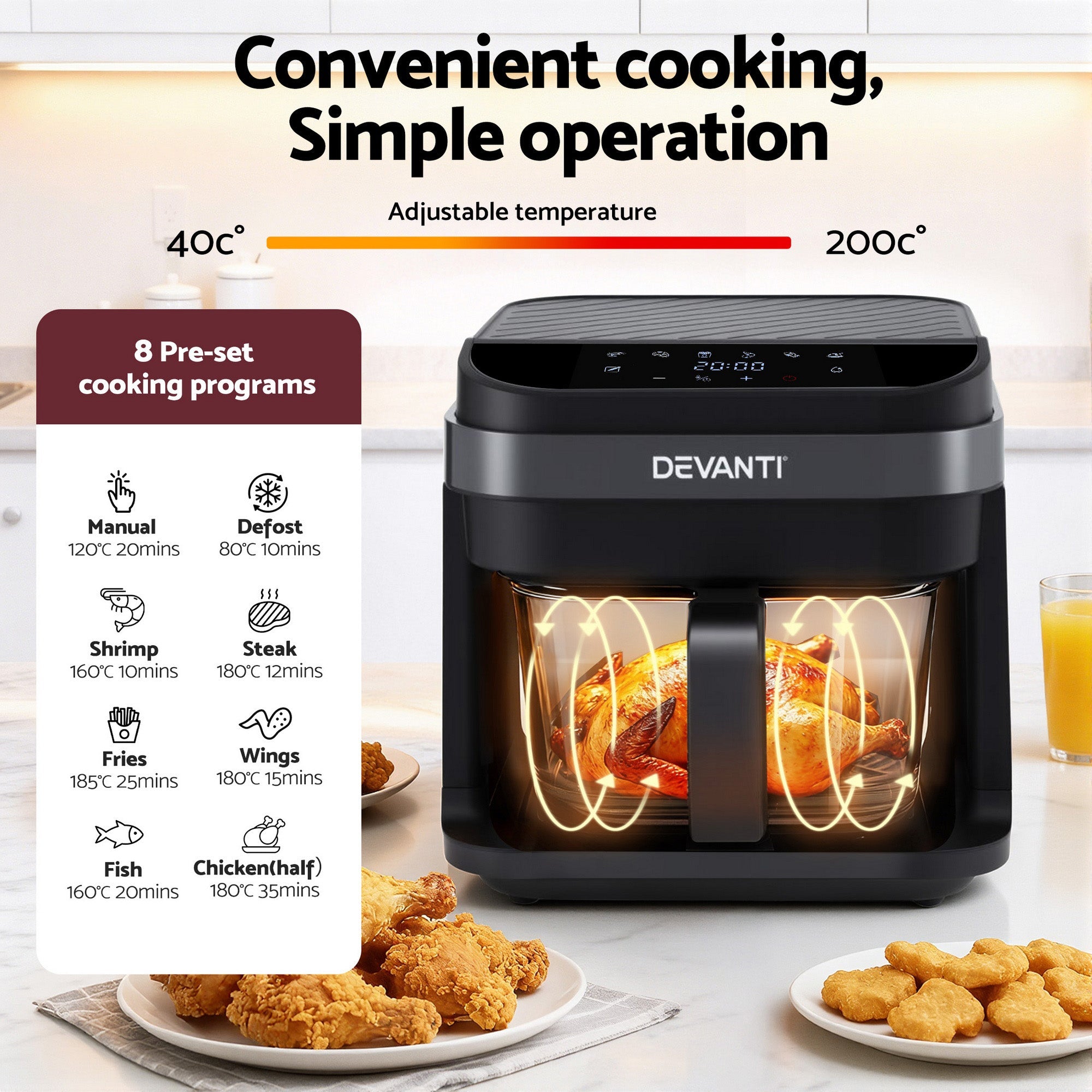 Air Fryer 5.5L Touch Control Electric Cooker 1200W Black - Appliances > Kitchen Appliances > Air Fryers - Rivercity House & Home Co. (ABN 18 642 972 209) - Affordable Modern Furniture Australia
