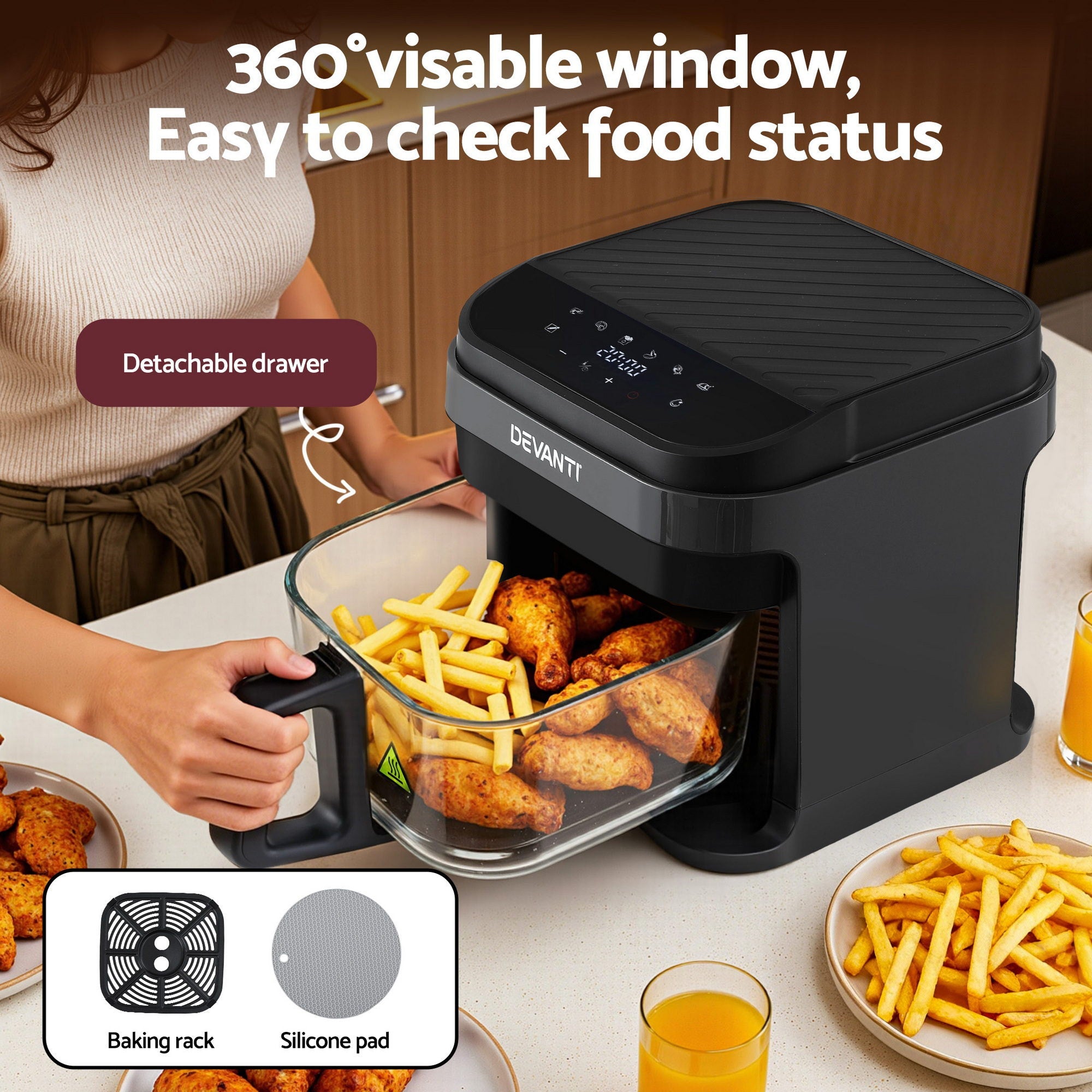 Air Fryer 5.5L Touch Control Electric Cooker 1200W Black - Appliances > Kitchen Appliances > Air Fryers - Rivercity House & Home Co. (ABN 18 642 972 209) - Affordable Modern Furniture Australia