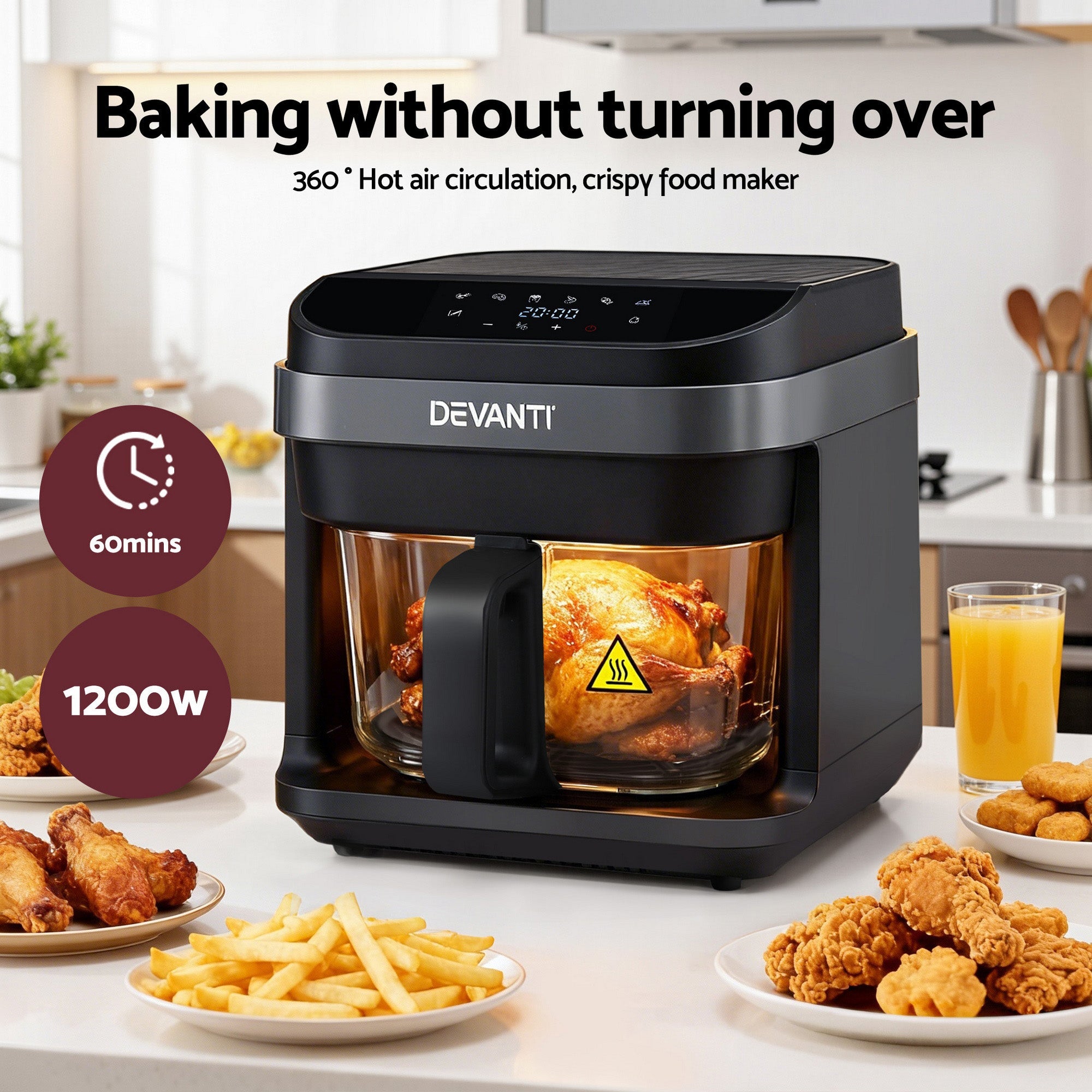 Air Fryer 5.5L Touch Control Electric Cooker 1200W Black - Appliances > Kitchen Appliances > Air Fryers - Rivercity House & Home Co. (ABN 18 642 972 209) - Affordable Modern Furniture Australia