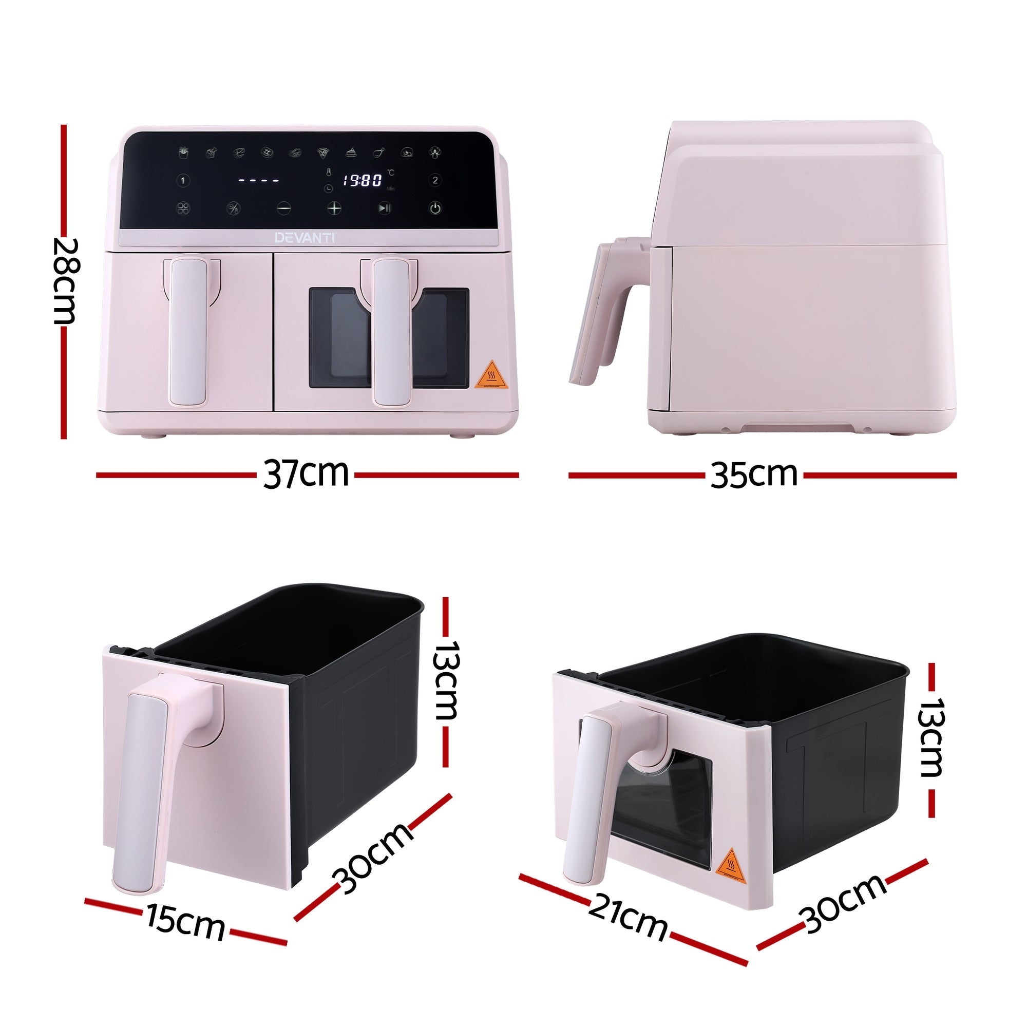 Air Fryer 9L Dual Zone Fryers 2600W Pink - Appliances > Kitchen Appliances > Air Fryers - Rivercity House & Home Co. (ABN 18 642 972 209) - Affordable Modern Furniture Australia