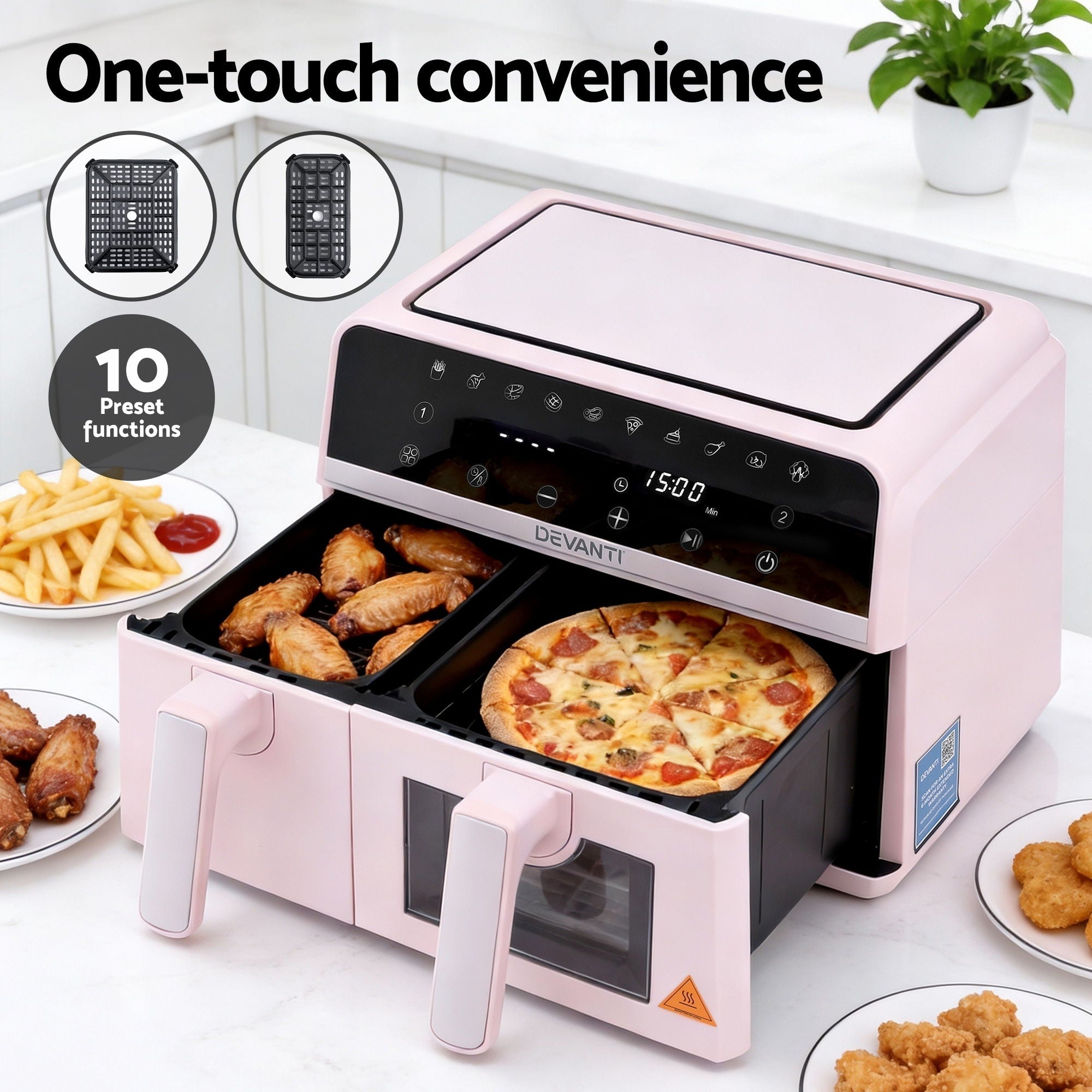 Air Fryer 9L Dual Zone Fryers 2600W Pink - Appliances > Kitchen Appliances > Air Fryers - Rivercity House & Home Co. (ABN 18 642 972 209) - Affordable Modern Furniture Australia