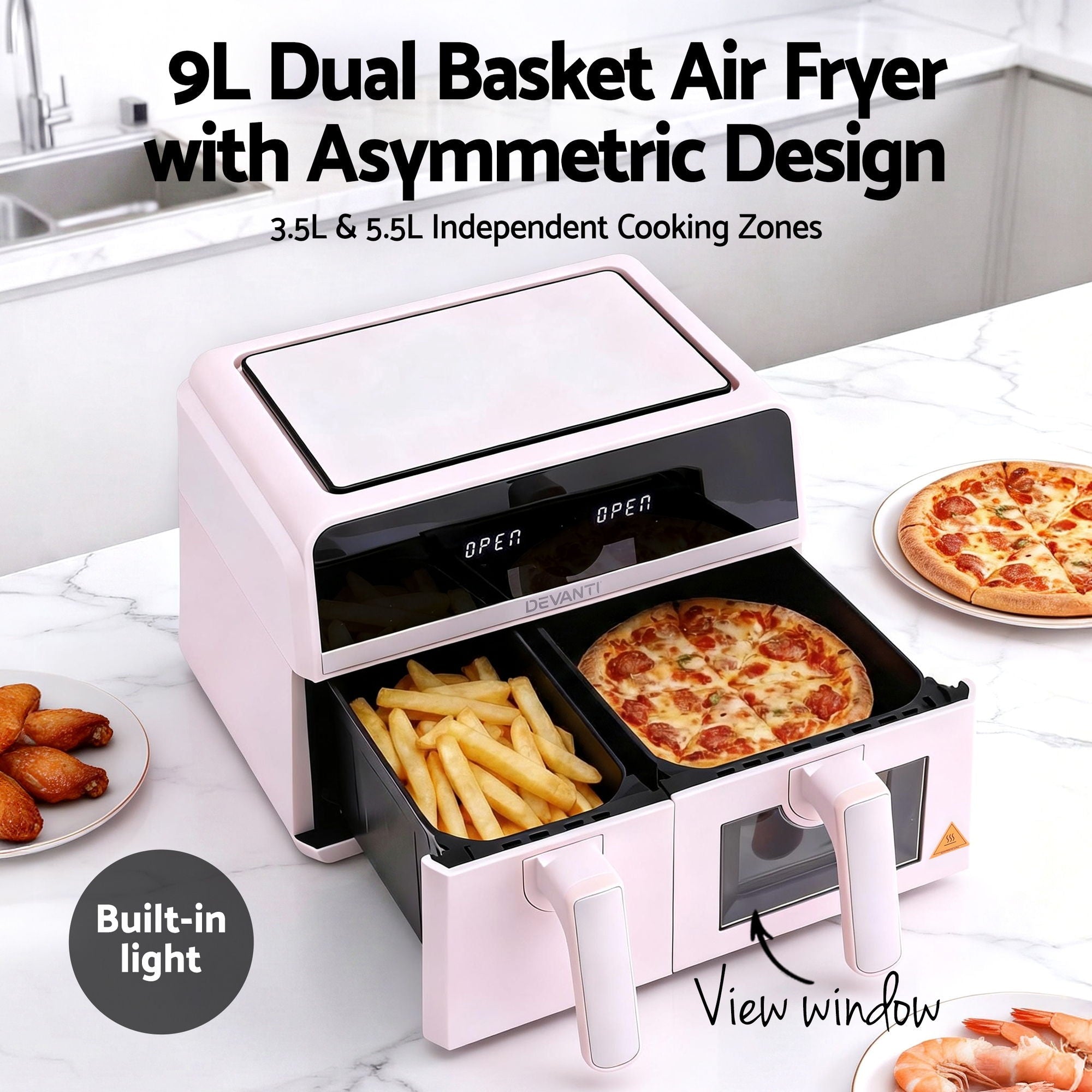 Air Fryer 9L Dual Zone Fryers 2600W Pink - Appliances > Kitchen Appliances > Air Fryers - Rivercity House & Home Co. (ABN 18 642 972 209) - Affordable Modern Furniture Australia