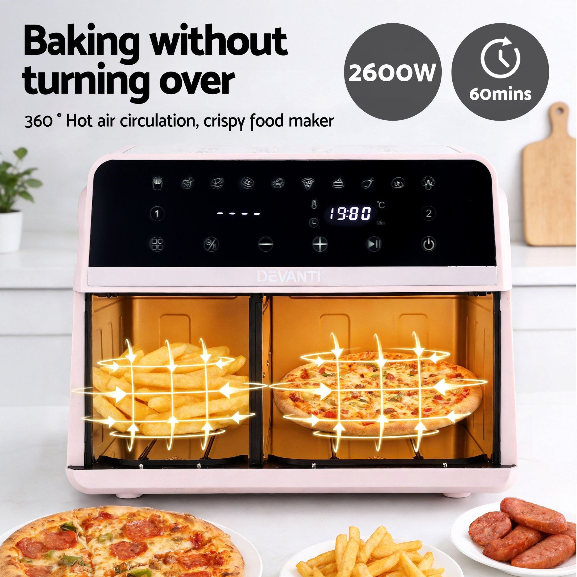 Air Fryer 9L Dual Zone Fryers 2600W Pink - Appliances > Kitchen Appliances > Air Fryers - Rivercity House & Home Co. (ABN 18 642 972 209) - Affordable Modern Furniture Australia