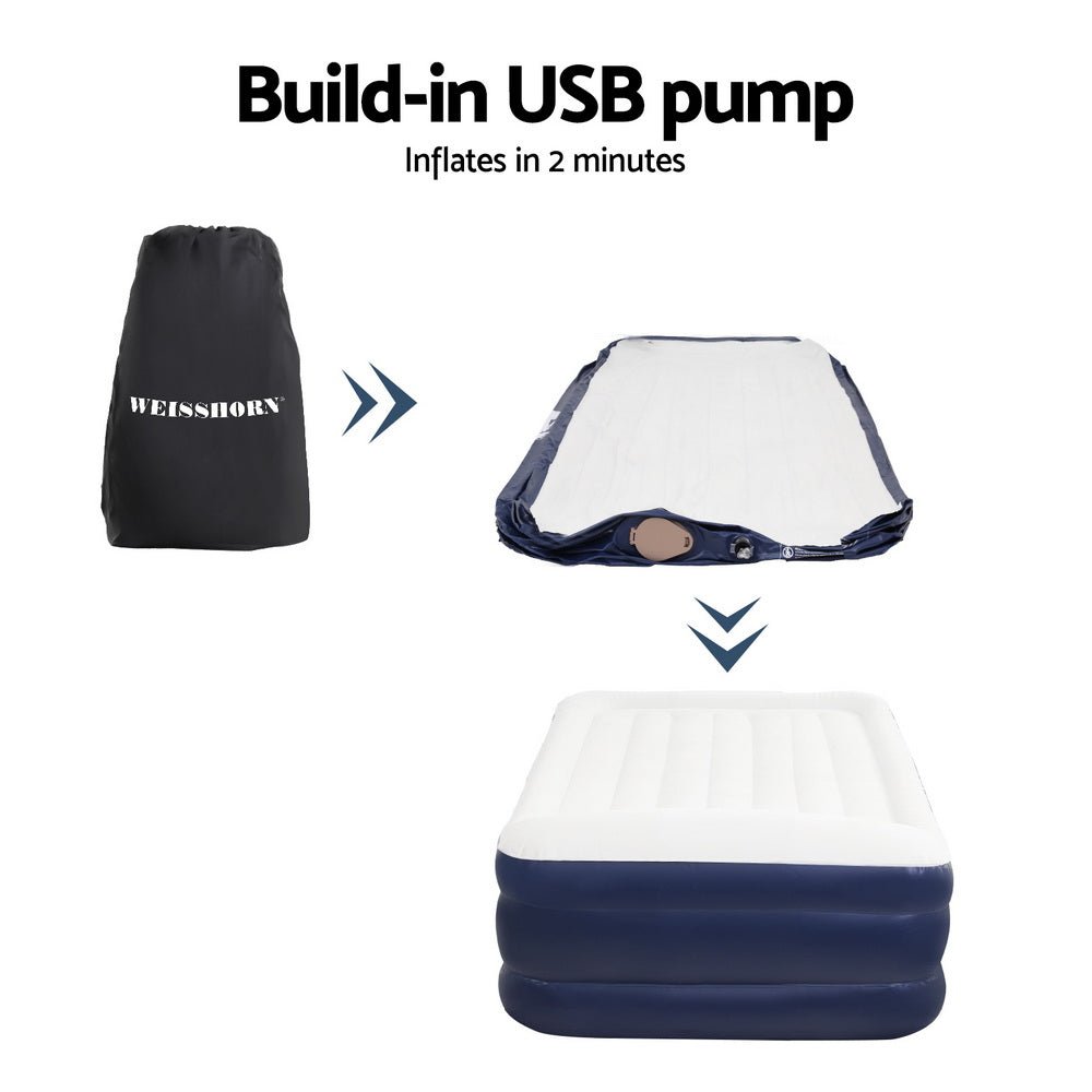 Air Mattress Single Inflatable Bed 46cm Air bed Grey - Home & Garden > Inflatable Mattress - Rivercity House & Home Co. (ABN 18 642 972 209) - Affordable Modern Furniture Australia