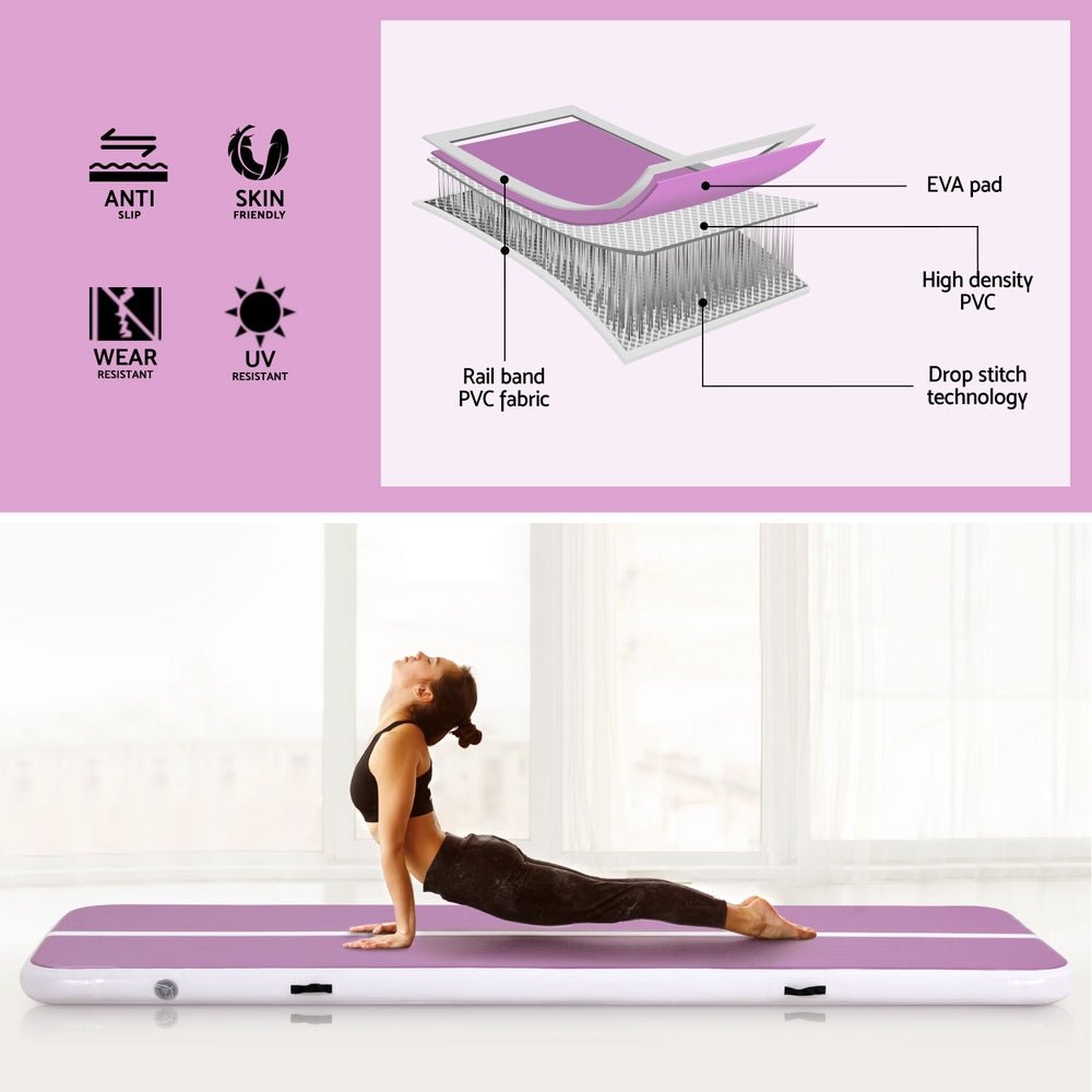 Air Track Gymnastics Tumbling Exercise Yoga Mat with Pump - Purple - Sports & Fitness > Exercise, Gym & Fitness > Gymnastics - Rivercity House & Home Co. (ABN 18 642 972 209) - Affordable Modern Furniture Australia