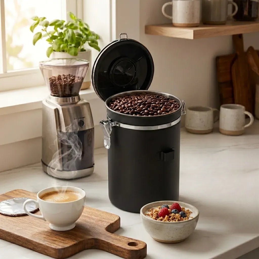 Airtight Coffee Canister 1.8L Stainless Steel with CO2 Valve - Black - Appliances > Kitchen Appliances > Coffee Machines & Accessories - Rivercity House & Home Co. (ABN 18 642 972 209) - Affordable Modern Furniture Australia