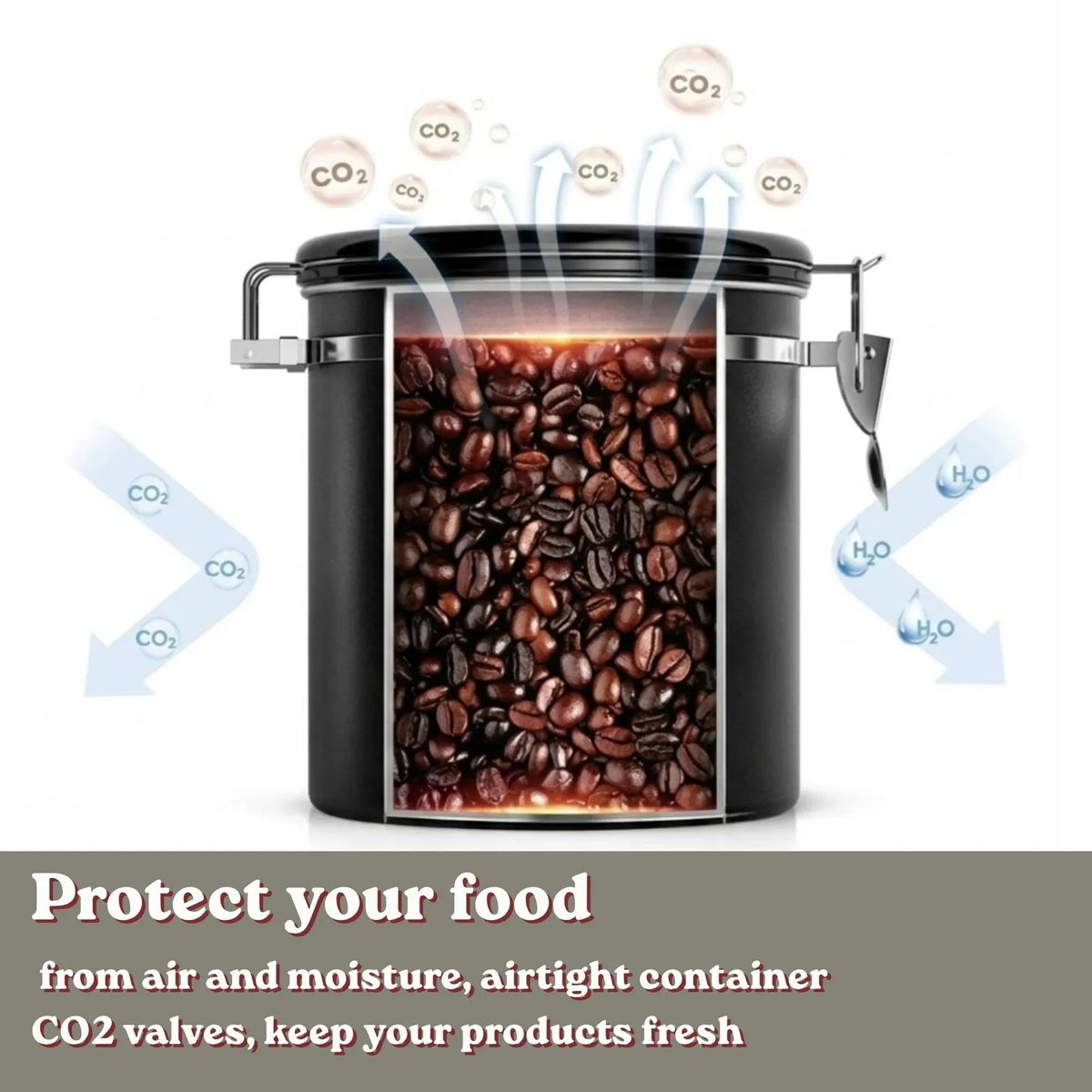 Airtight Coffee Canister 1.8L Stainless Steel with CO2 Valve - Black - Appliances > Kitchen Appliances > Coffee Machines & Accessories - Rivercity House & Home Co. (ABN 18 642 972 209) - Affordable Modern Furniture Australia