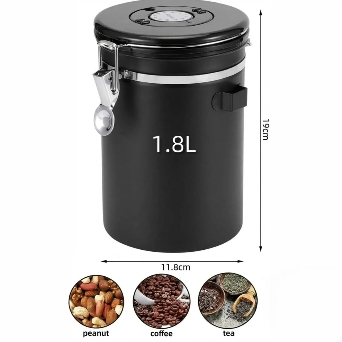 Airtight Coffee Canister 1.8L Stainless Steel with CO2 Valve - Black - Appliances > Kitchen Appliances > Coffee Machines & Accessories - Rivercity House & Home Co. (ABN 18 642 972 209) - Affordable Modern Furniture Australia