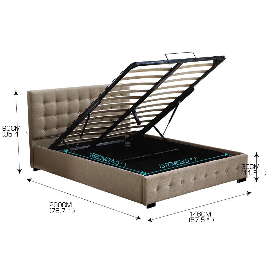 Altera Gas Lift Storage Double Bed Frame – Beige - Rivercity House & Home Co. (ABN 18 642 972 209) - Affordable Modern Furniture Australia