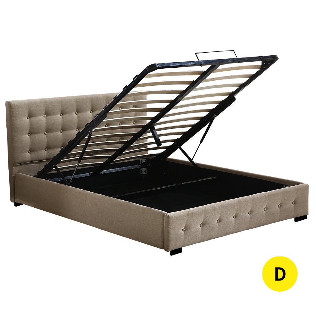 Altera Gas Lift Storage Double Bed Frame – Beige - Rivercity House & Home Co. (ABN 18 642 972 209) - Affordable Modern Furniture Australia