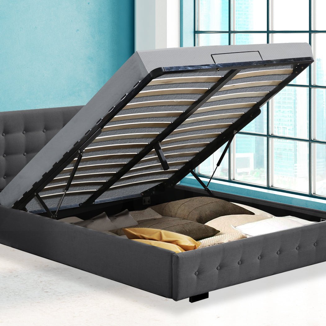 Altera Gas Lift Storage Double Bed Frame – Dark Grey - Rivercity House & Home Co. (ABN 18 642 972 209) - Affordable Modern Furniture Australia