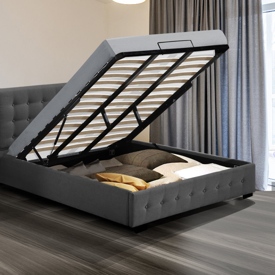 Altera Gas Lift Storage King Bed Frame – Dark Grey - Rivercity House & Home Co. (ABN 18 642 972 209) - Affordable Modern Furniture Australia