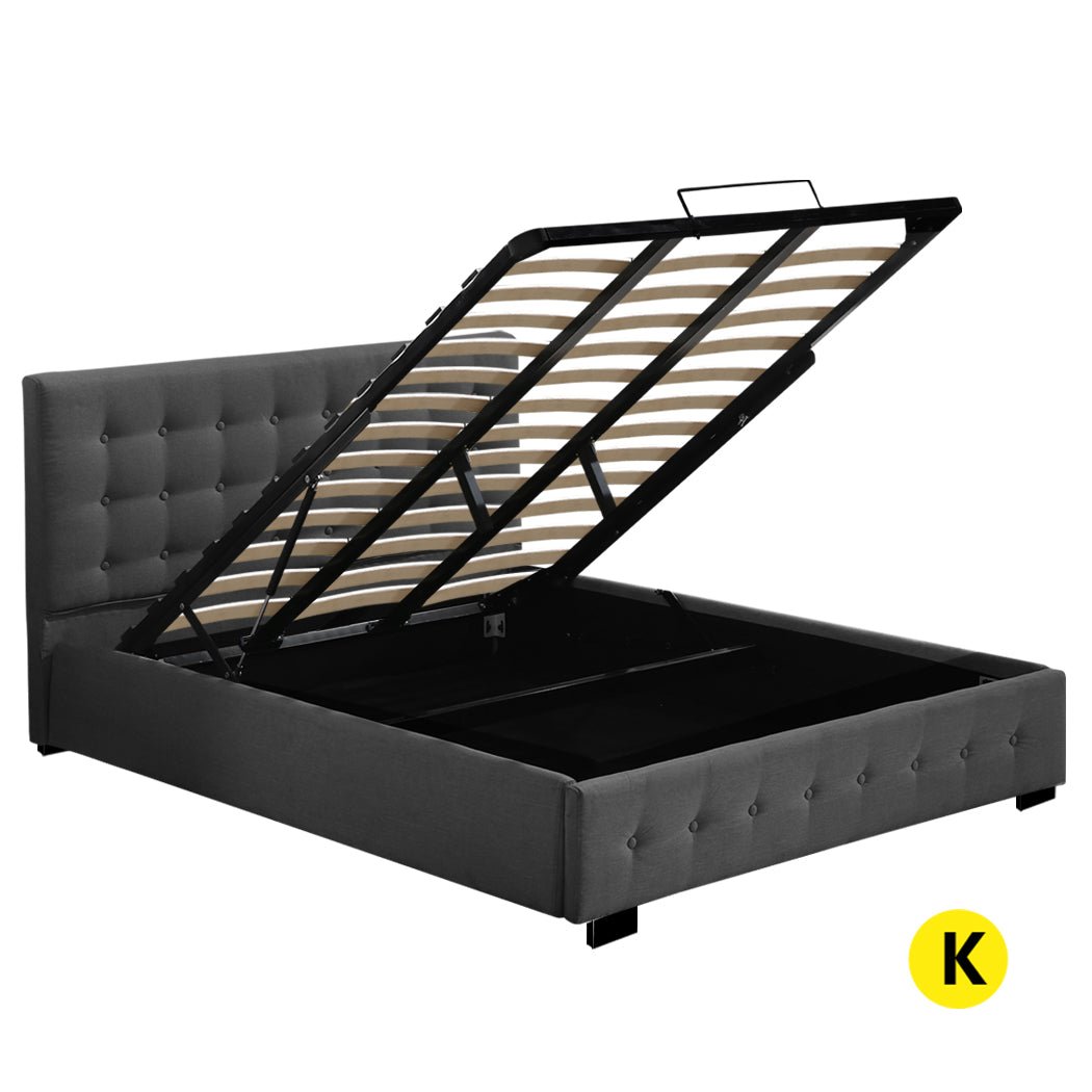 Altera Gas Lift Storage King Bed Frame – Dark Grey - Rivercity House & Home Co. (ABN 18 642 972 209) - Affordable Modern Furniture Australia