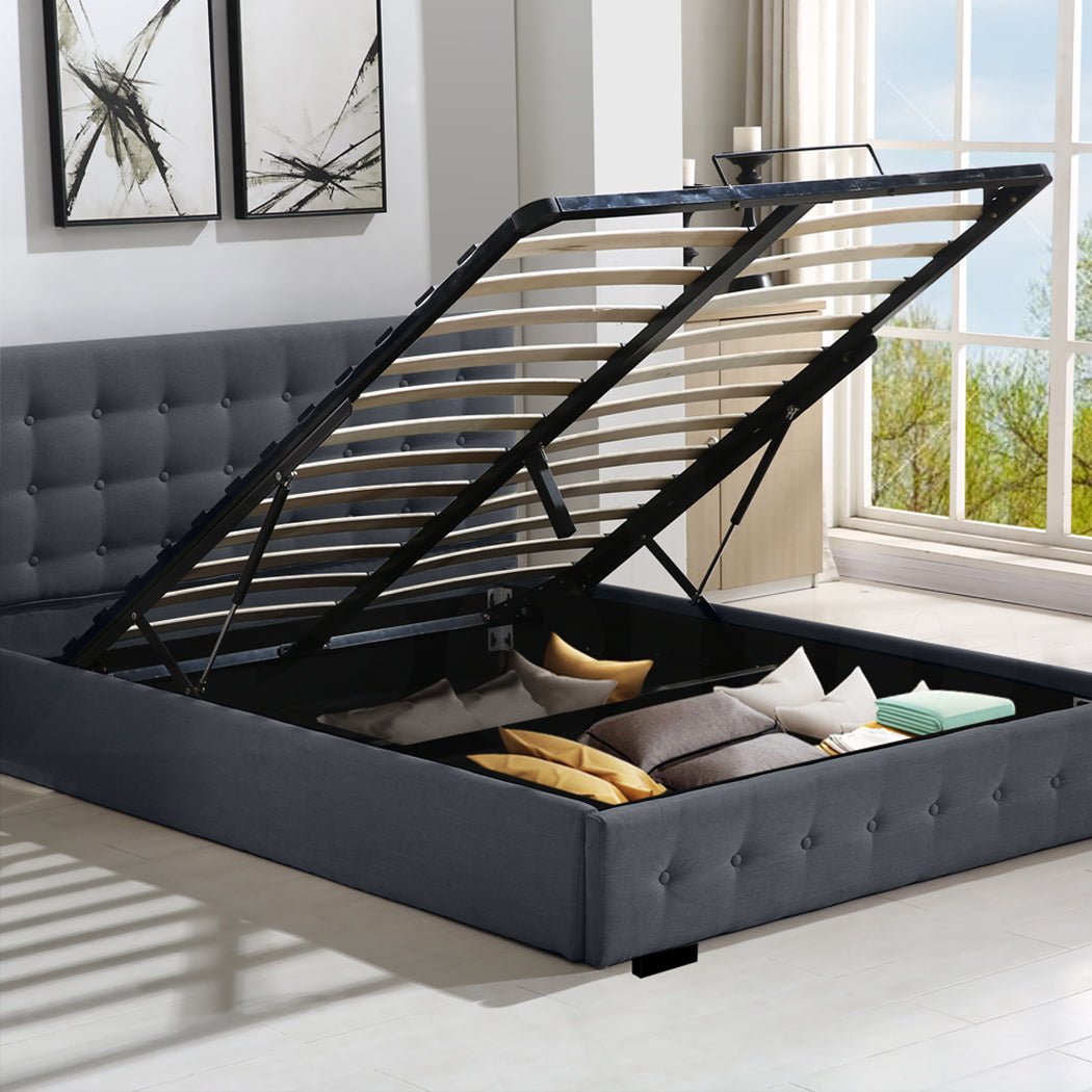 Altera Gas Lift Storage Queen Bed Frame – Dark Grey - Rivercity House & Home Co. (ABN 18 642 972 209) - Affordable Modern Furniture Australia
