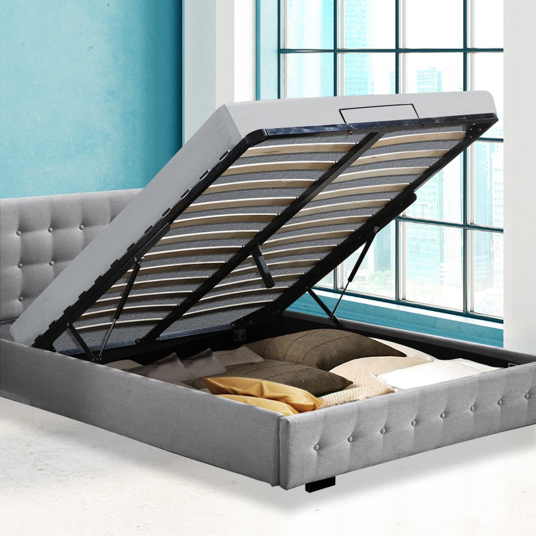 Altera Gas Lift Storage Queen Bed Frame – Grey - Rivercity House & Home Co. (ABN 18 642 972 209) - Affordable Modern Furniture Australia