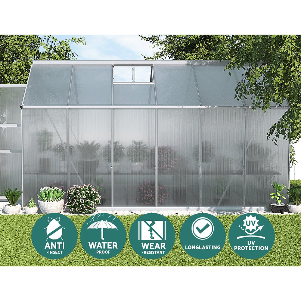 Aluminium Greenhouse Green House Garden Shed Polycarbonate 3.7x2.5M - Home & Garden > Green Houses - Rivercity House & Home Co. (ABN 18 642 972 209) - Affordable Modern Furniture Australia