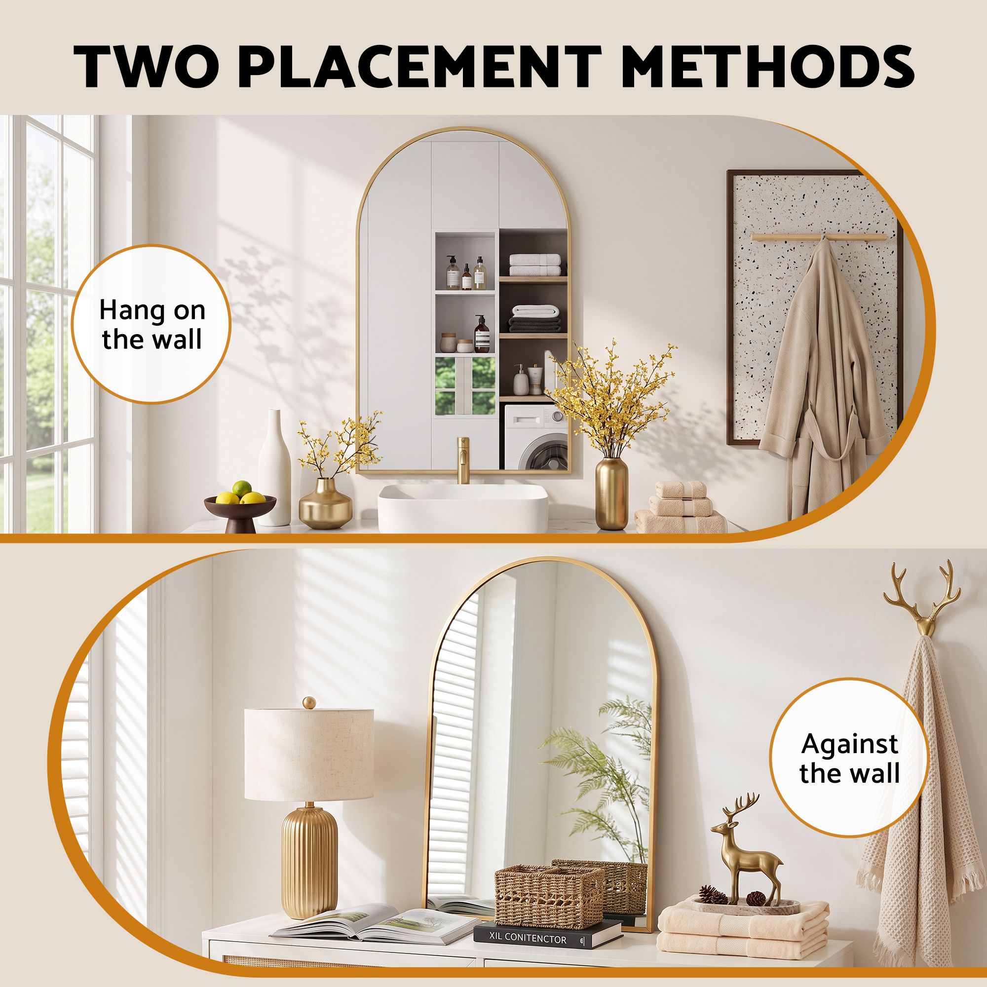 Arch Wall Mirror, Decorative Gold Frame Mirrors, 61x41cm Bathroom Vanity Mirror, Slim Frame for Living Room Entryway Bedroom Decor - Home & Garden > Decor > Mirrors - Rivercity House & Home Co. (ABN 18 642 972 209) - Affordable Modern Furniture Australia