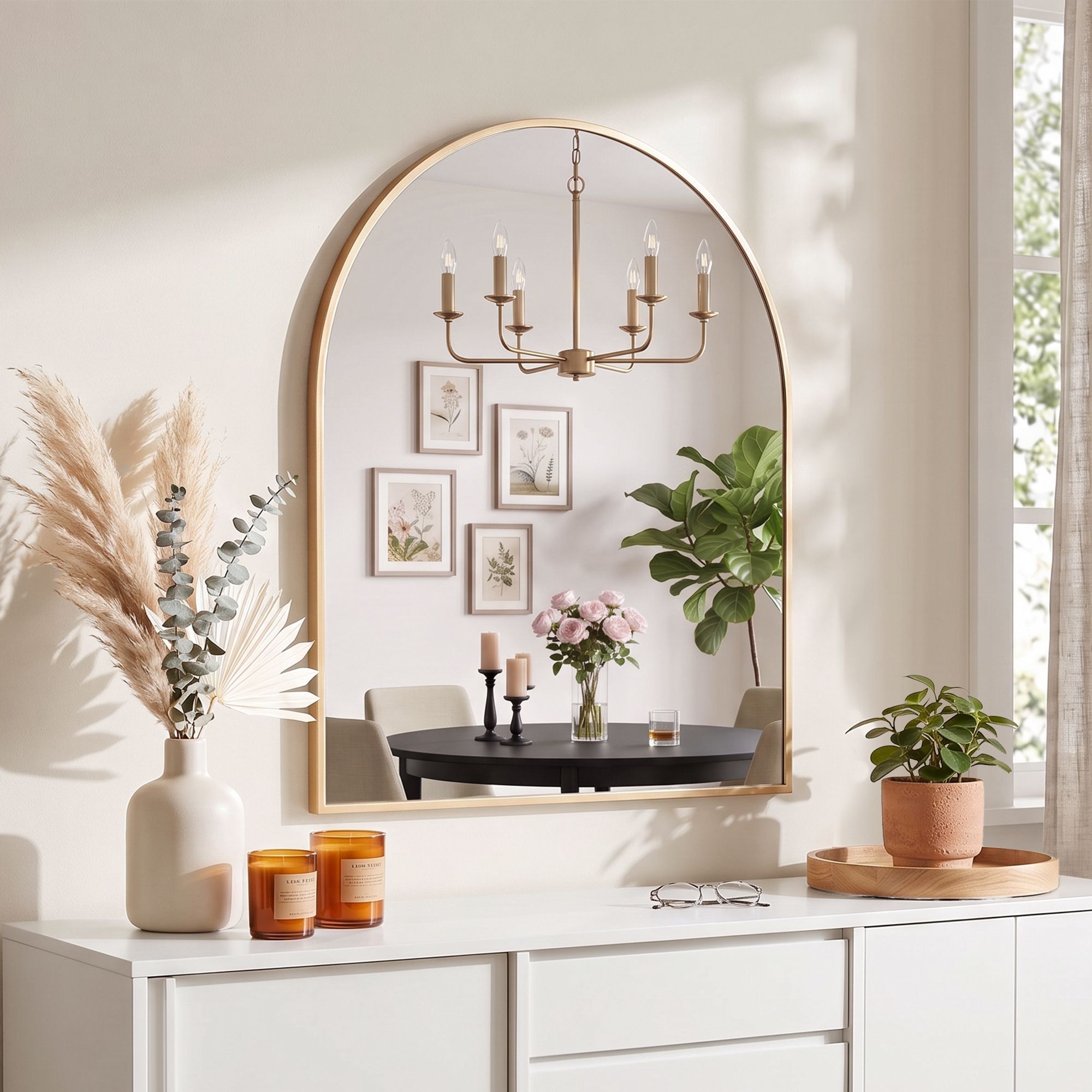 Arch Wall Mirror, Decorative Gold Frame Mirrors, 86x81cm Bathroom Vanity Mirror, Slim Frame for Living Room Entryway Bedroom Decor - Home & Garden > Decor > Mirrors - Rivercity House & Home Co. (ABN 18 642 972 209) - Affordable Modern Furniture Australia