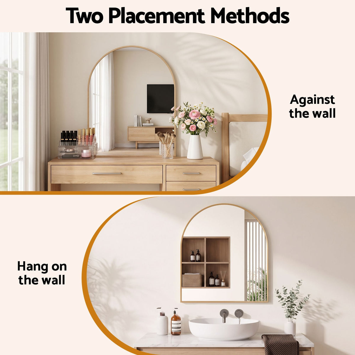 Arch Wall Mirror, Decorative Gold Frame Mirrors, 86x81cm Bathroom Vanity Mirror, Slim Frame for Living Room Entryway Bedroom Decor - Home & Garden > Decor > Mirrors - Rivercity House & Home Co. (ABN 18 642 972 209) - Affordable Modern Furniture Australia