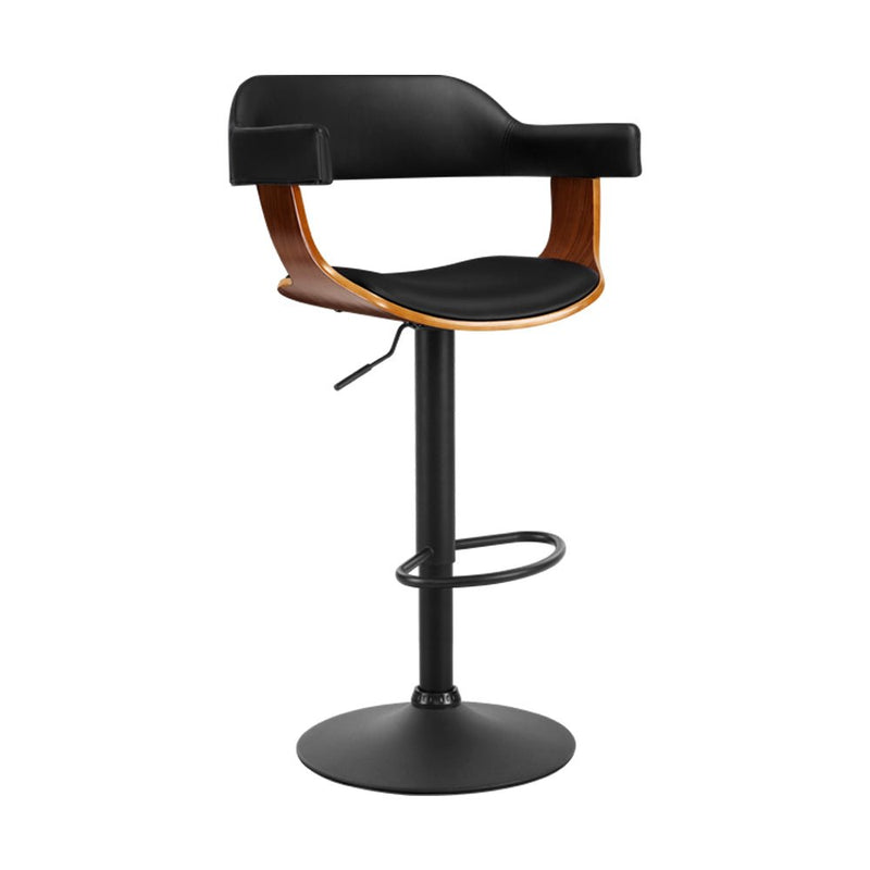 Archer Wooden Bar Stool with Gas Lift Wood & Black Leather - Rivercity House & Home Co. (ABN 18 642 972 209) - Affordable Modern Furniture Australia