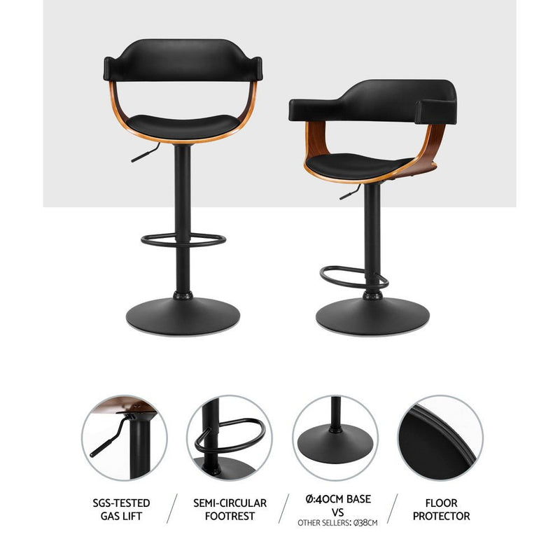 Archer Wooden Bar Stool with Gas Lift Wood & Black Leather - Rivercity House & Home Co. (ABN 18 642 972 209) - Affordable Modern Furniture Australia