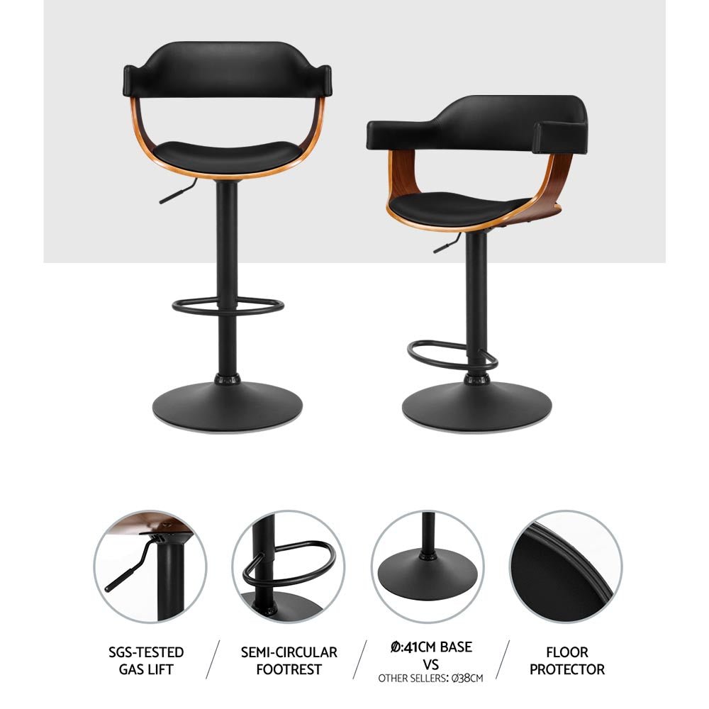 Archer Wooden Bar Stool with Gas Lift Wood & Black Leather - Rivercity House & Home Co. (ABN 18 642 972 209) - Affordable Modern Furniture Australia
