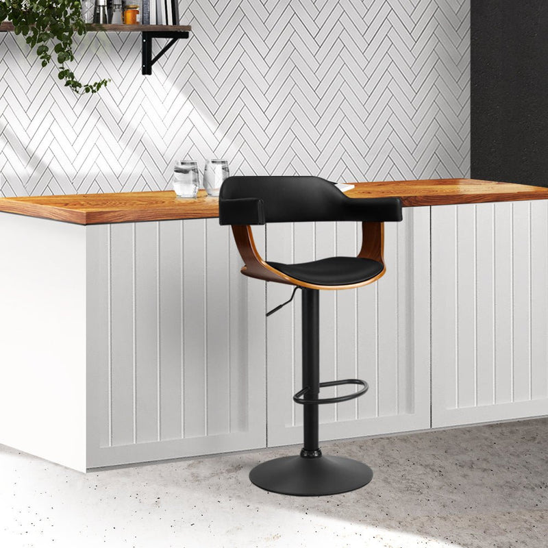 Archer Wooden Bar Stool with Gas Lift Wood & Black Leather - Rivercity House & Home Co. (ABN 18 642 972 209) - Affordable Modern Furniture Australia