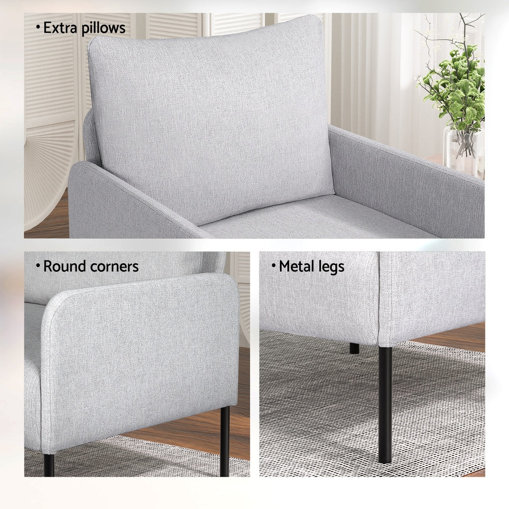 Armchair 4 Seater Sofa Set Pillow Gery Kane - Furniture > Bar Stools & Chairs > Arm Chairs & Recliners - Rivercity House & Home Co. (ABN 18 642 972 209) - Affordable Modern Furniture Australia
