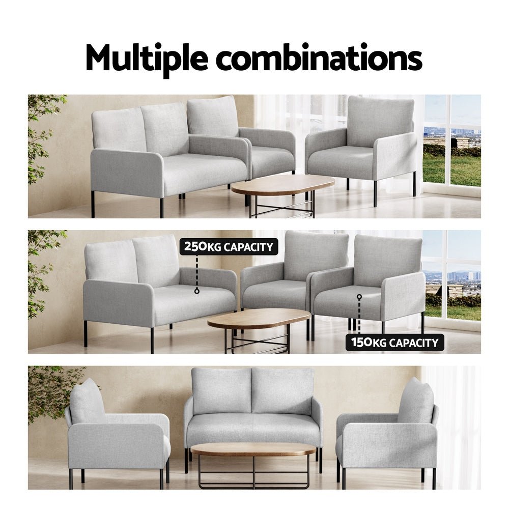 Armchair 4 Seater Sofa Set Pillow Gery Kane - Furniture > Bar Stools & Chairs > Arm Chairs & Recliners - Rivercity House & Home Co. (ABN 18 642 972 209) - Affordable Modern Furniture Australia