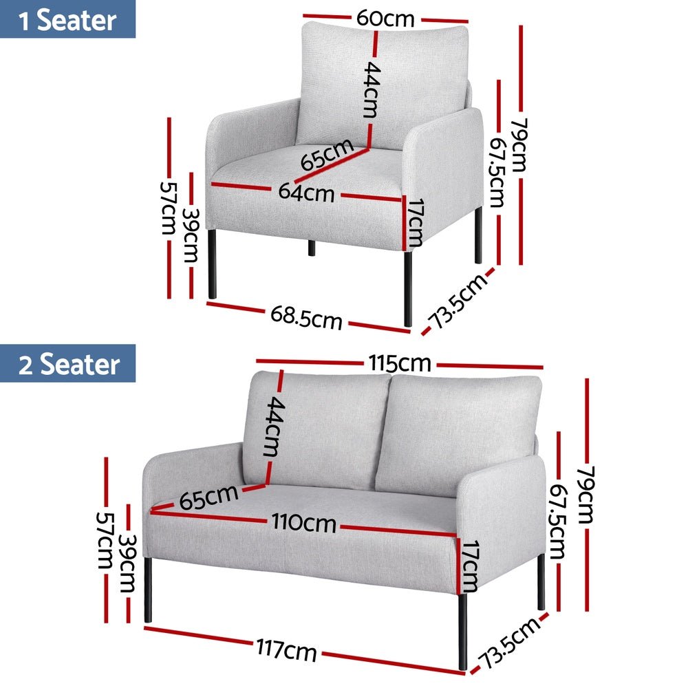 Armchair 4 Seater Sofa Set Pillow Gery Kane - Furniture > Bar Stools & Chairs > Arm Chairs & Recliners - Rivercity House & Home Co. (ABN 18 642 972 209) - Affordable Modern Furniture Australia