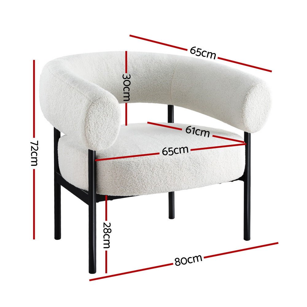 Armchair Accent Chair Curved Boucle White - Furniture > Bar Stools & Chairs > Arm Chairs & Recliners - Rivercity House & Home Co. (ABN 18 642 972 209) - Affordable Modern Furniture Australia