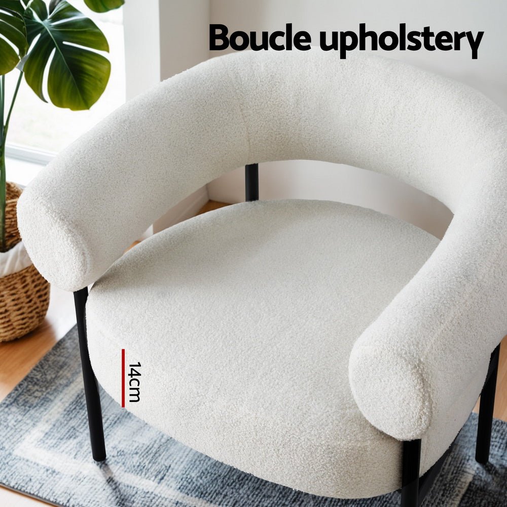 Armchair Accent Chair Curved Boucle White - Furniture > Bar Stools & Chairs > Arm Chairs & Recliners - Rivercity House & Home Co. (ABN 18 642 972 209) - Affordable Modern Furniture Australia