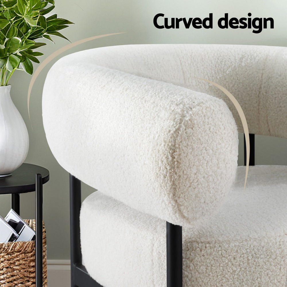 Armchair Accent Chair Curved Boucle White - Furniture > Bar Stools & Chairs > Arm Chairs & Recliners - Rivercity House & Home Co. (ABN 18 642 972 209) - Affordable Modern Furniture Australia