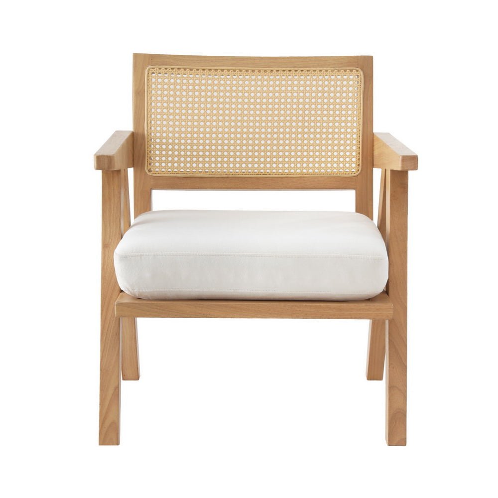 Armchair Accent Chair Lounge Rattan Velvet Pine - Furniture > Bar Stools & Chairs > Arm Chairs & Recliners - Rivercity House & Home Co. (ABN 18 642 972 209) - Affordable Modern Furniture Australia