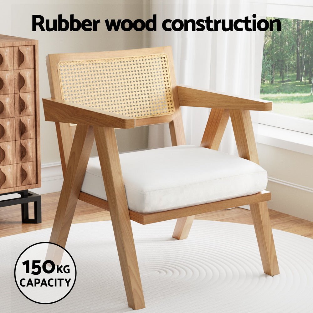 Armchair Accent Chair Lounge Rattan Velvet Pine - Furniture > Bar Stools & Chairs > Arm Chairs & Recliners - Rivercity House & Home Co. (ABN 18 642 972 209) - Affordable Modern Furniture Australia