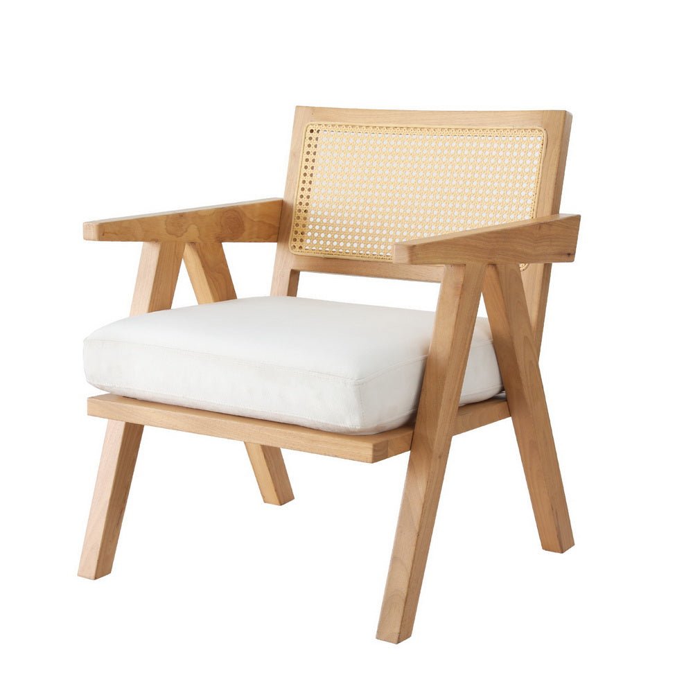 Armchair Accent Chair Lounge Rattan Velvet Pine - Furniture > Bar Stools & Chairs > Arm Chairs & Recliners - Rivercity House & Home Co. (ABN 18 642 972 209) - Affordable Modern Furniture Australia