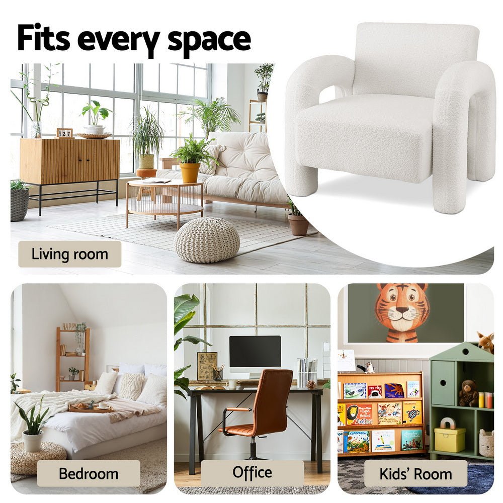 Armchair Accent Chair Lounge Sofa Couch Curved Seat Boucle White - Furniture > Bar Stools & Chairs > Arm Chairs & Recliners - Rivercity House & Home Co. (ABN 18 642 972 209) - Affordable Modern Furniture Australia