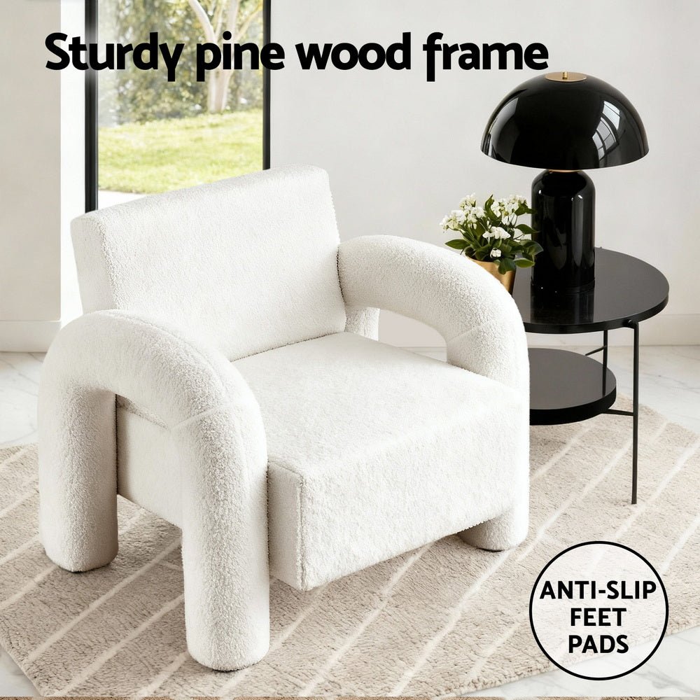 Armchair Accent Chair Lounge Sofa Couch Curved Seat Boucle White - Furniture > Bar Stools & Chairs > Arm Chairs & Recliners - Rivercity House & Home Co. (ABN 18 642 972 209) - Affordable Modern Furniture Australia